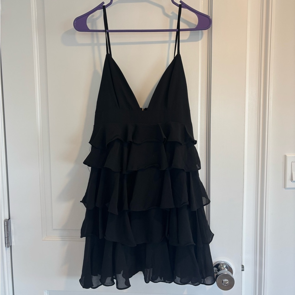 American Threads Black Tiered Ruffle Mini Dress